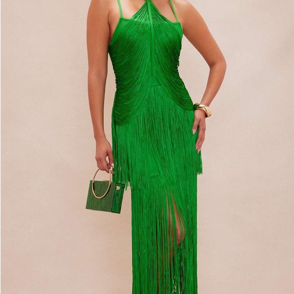 Fashion Nova Green Halter Maxi Gown